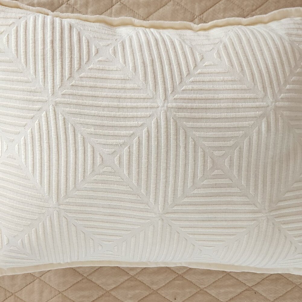 Pair 2 Ralph Lauren Sandra Geometric Embroidered Deco Pillow Vintage Silver $420